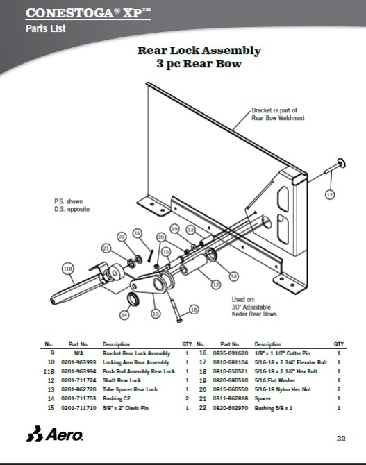 0201-963994 Aero (OEM) Push Rod Assembly Rear Lock for Conestoga System