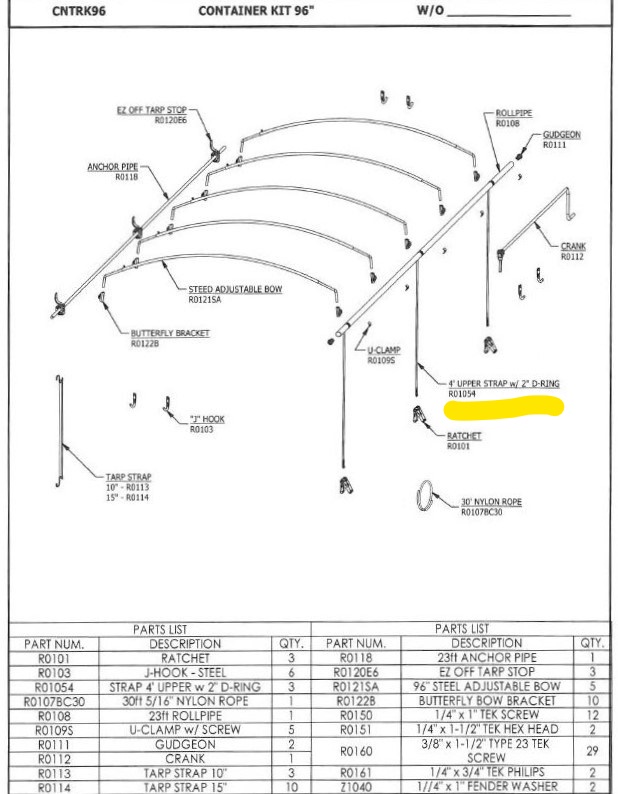 Mountain R1054 4' Upper Strap for CNTRK96 Container Kit