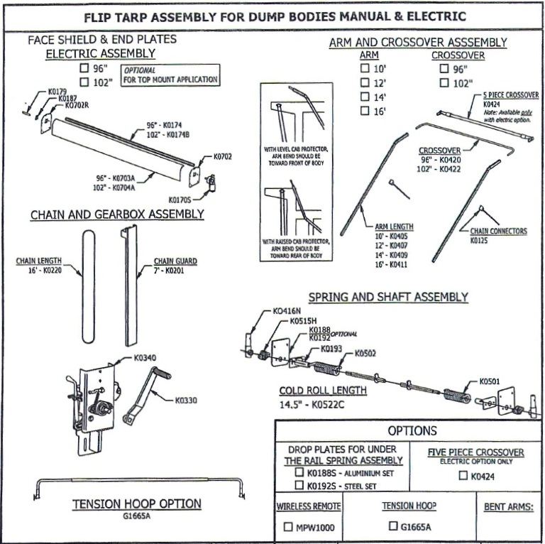Mountain K616DE Electric Underbody Mount Tarp System for Dump Bodies 96