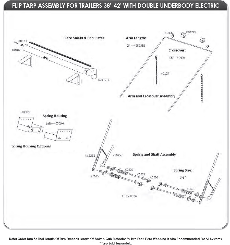 Mountain K624DDE Double Underbody Electric Tarp System for Trailers 96 wide, 38' - 42' long